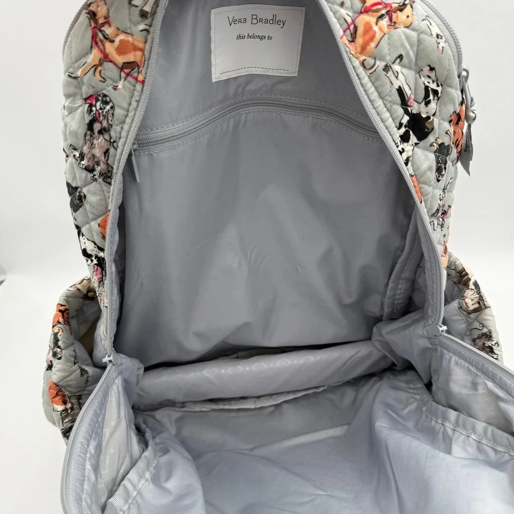 Vera Bradley Best in Show Dog Print Quilted Cotton Backpack Gray Multi Pocket